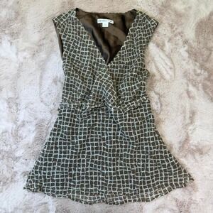 100% silk Pendleton‎ wrap-style blouse in a rich earthy brown with abstract grid